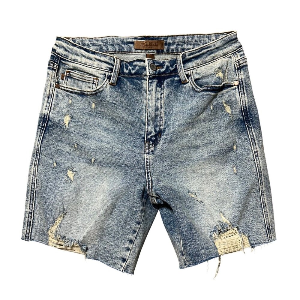 Judy Blue Womens M Distressed Light Wash Denim High-Waisted Shorts Raw Hem